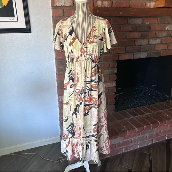 Madewell Flutter-Sleeve Ruffle-Waist Midi Dress in Brushing Up Sz 2 - Picture 3 of 10